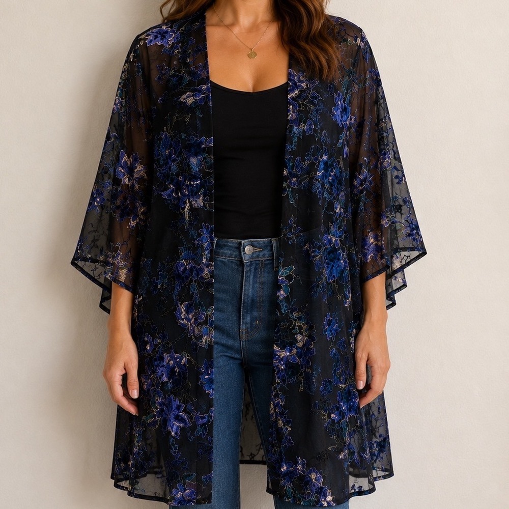 Ritual Velvet Floral Kimono Women's M Sheer Duster Whimsigoth Fairy Grunge Boho